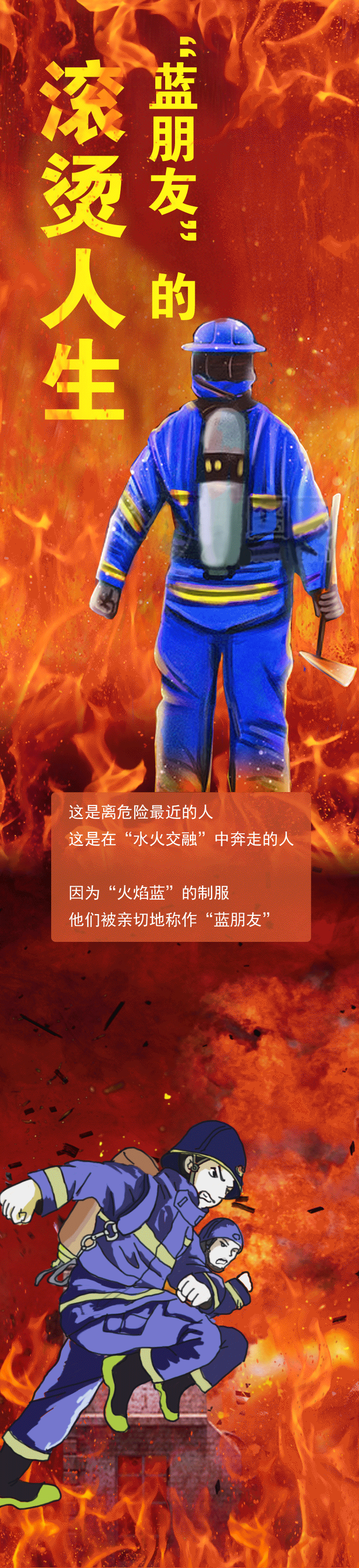 手绘动图全国消防日蓝朋友的滚烫人生