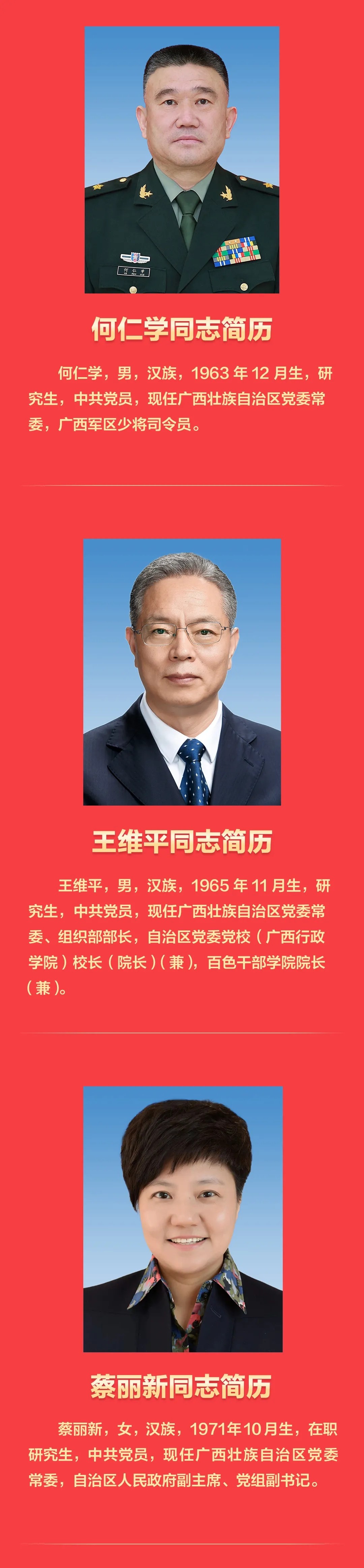 中国共产党广西壮族自治区第十二届委员会书记、副书记、常委简历